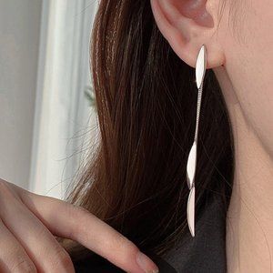 #NEW 925 Sterling Silver Feather Drop Earrings